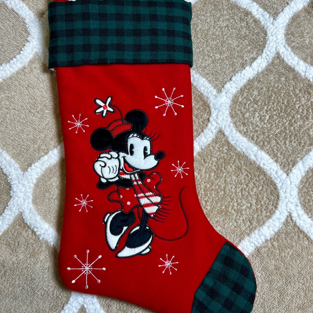 Disney Minnie Mouse Festive Red and Green Plaid Felt Christmas Stocking